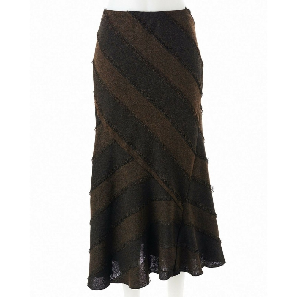 Size 4 Dark Gray Maxi Skirt Diagonal Fringe Trim
